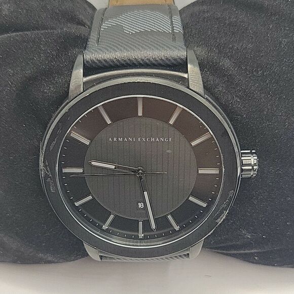 Armani Exchange AX1459 Men's Black Leather Analog Dial Quartz Wrist Watch BC487